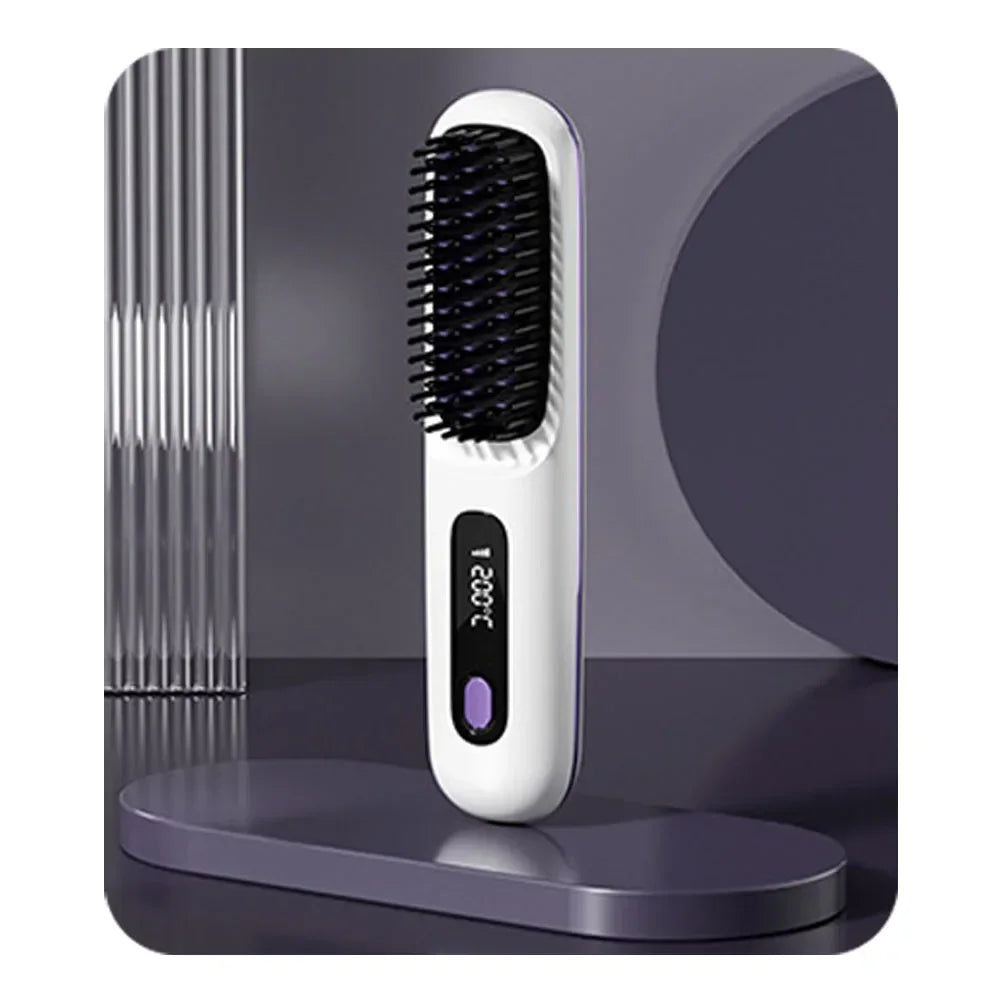 Electric LCD Usb Ceramic Heating Straight Hair Comb Wireless Portable