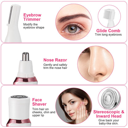 1Pc 4 In 1 Electric Razor For Women Painless Grooming Kit Rechargeable