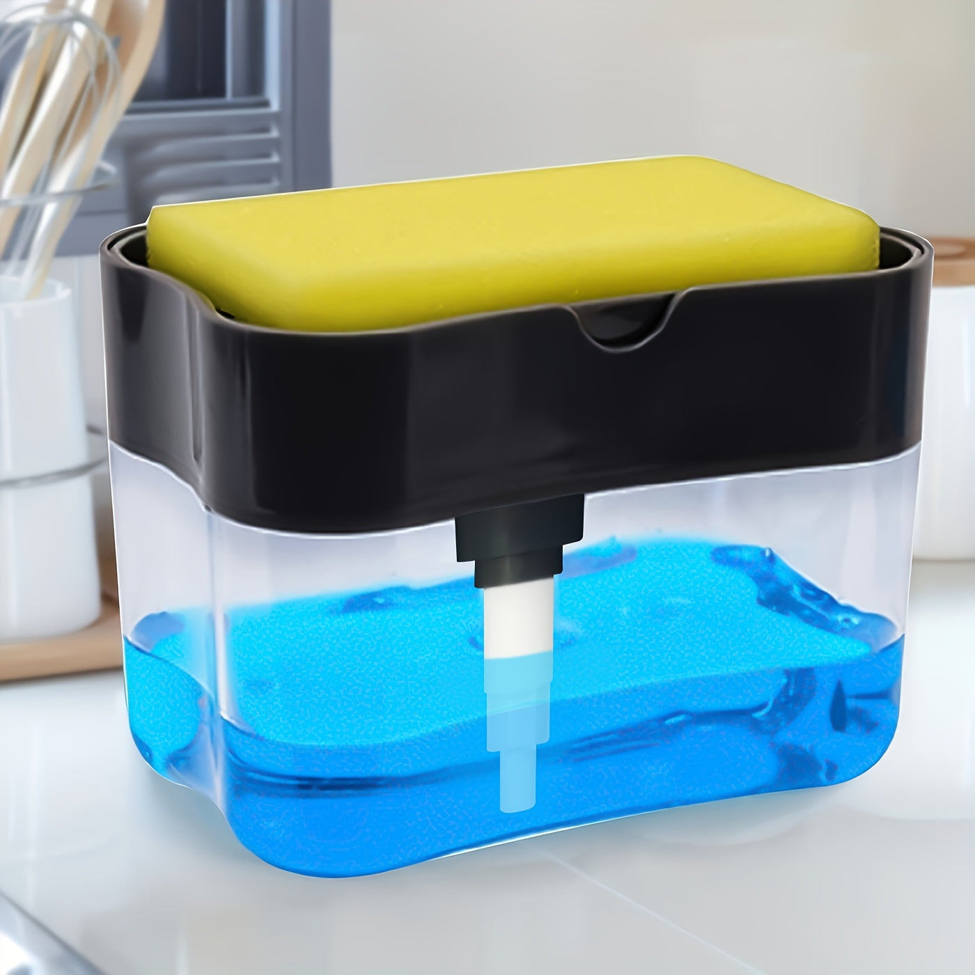 1pc Modern ABS Plastic Dish Soap Dispenser with Sponge Holder