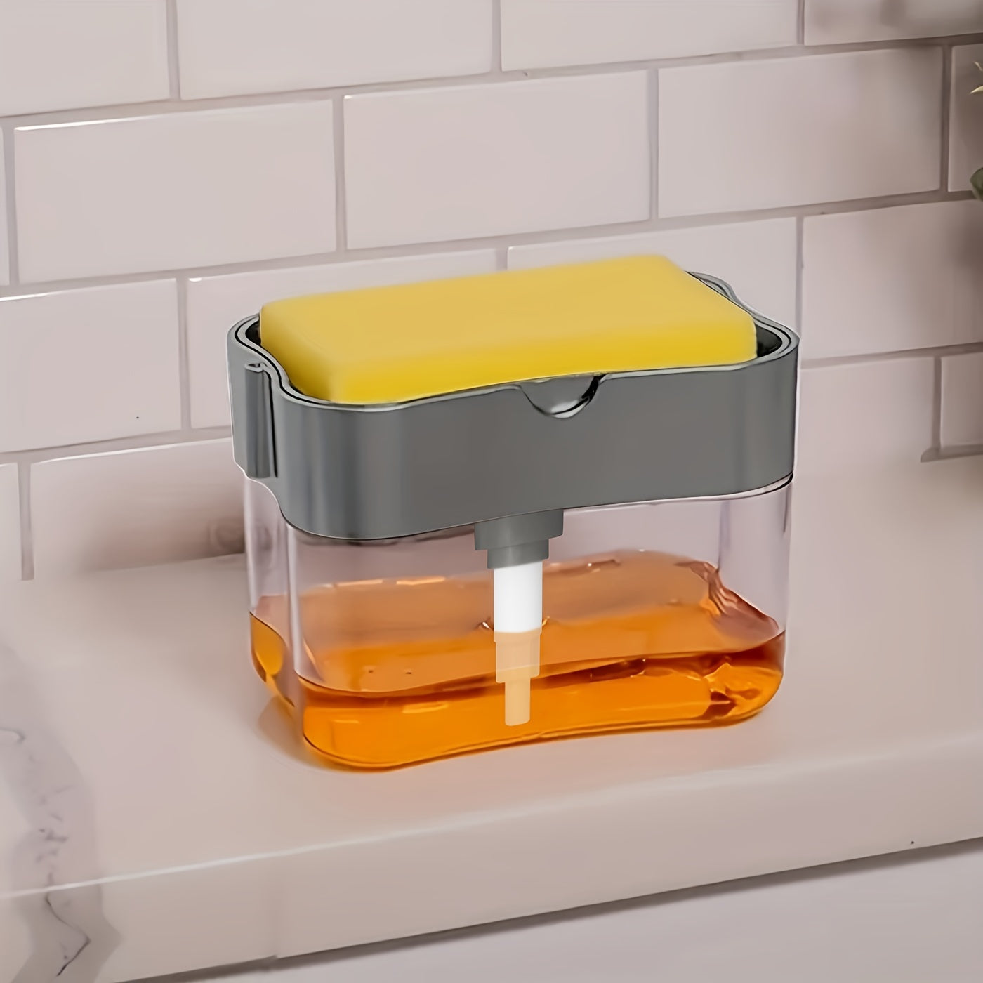 1pc Modern ABS Plastic Dish Soap Dispenser with Sponge Holder