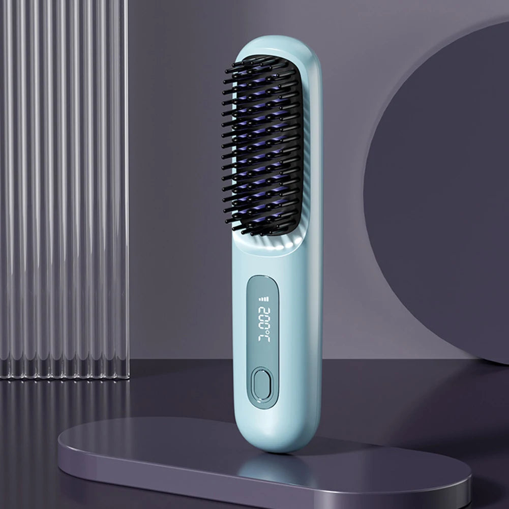 Electric LCD Usb Ceramic Heating Straight Hair Comb Wireless Portable