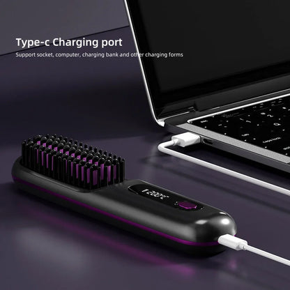 Electric LCD Usb Ceramic Heating Straight Hair Comb Wireless Portable