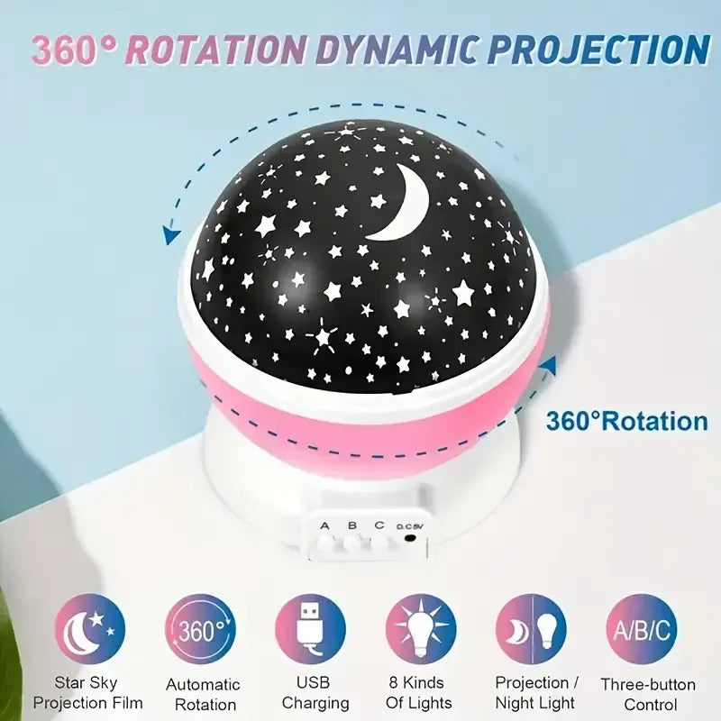 USB powered starry night light projector with moon and stars -360 °