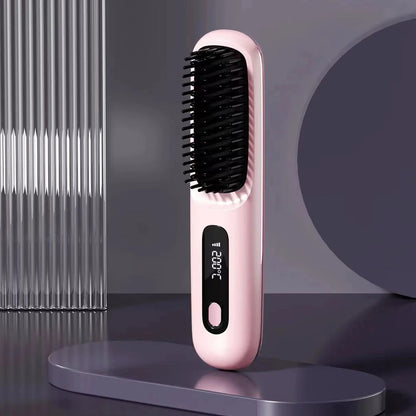 Electric LCD Usb Ceramic Heating Straight Hair Comb Wireless Portable