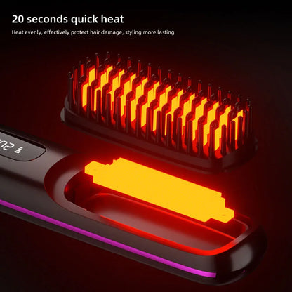 Electric LCD Usb Ceramic Heating Straight Hair Comb Wireless Portable