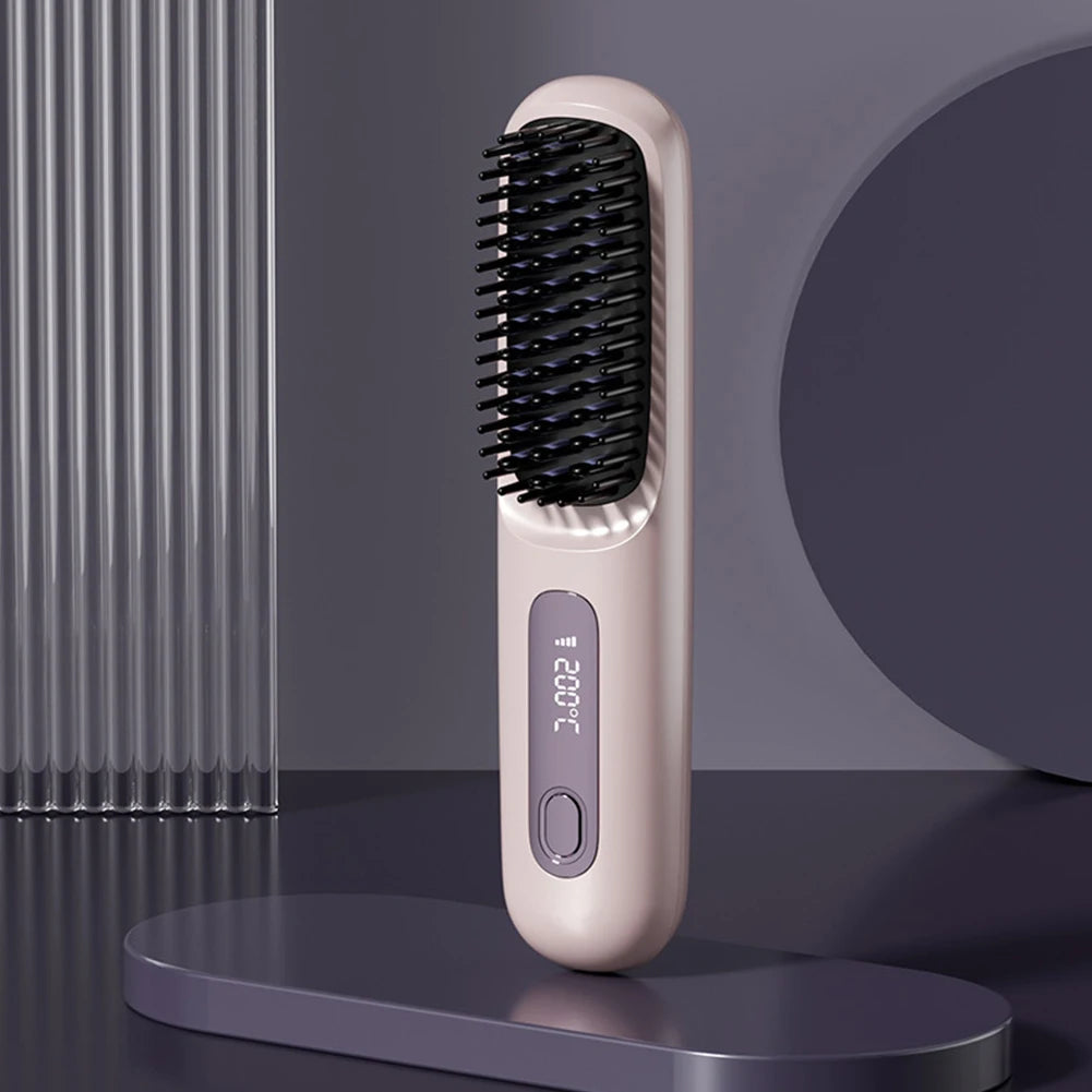 Electric LCD Usb Ceramic Heating Straight Hair Comb Wireless Portable