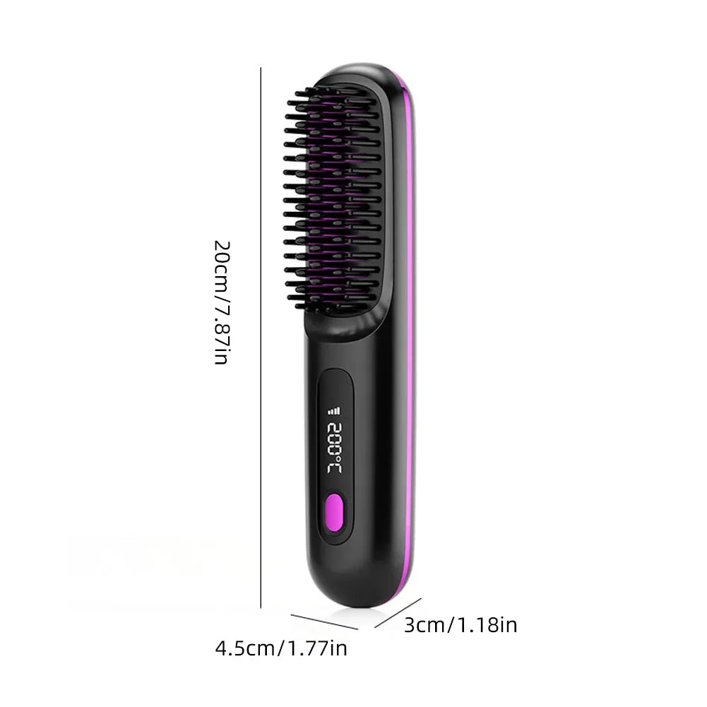 Electric LCD Usb Ceramic Heating Straight Hair Comb Wireless Portable