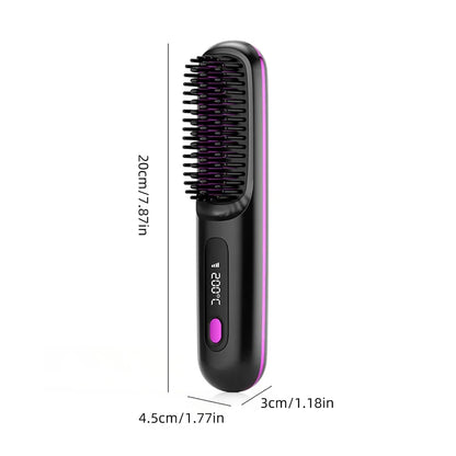 Electric LCD Usb Ceramic Heating Straight Hair Comb Wireless Portable