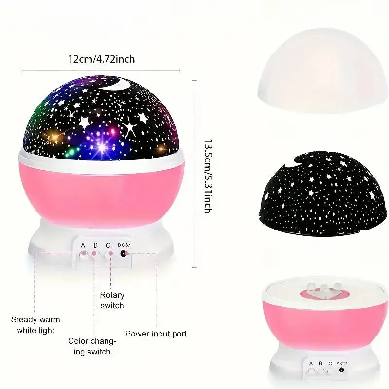 USB powered starry night light projector with moon and stars -360 °