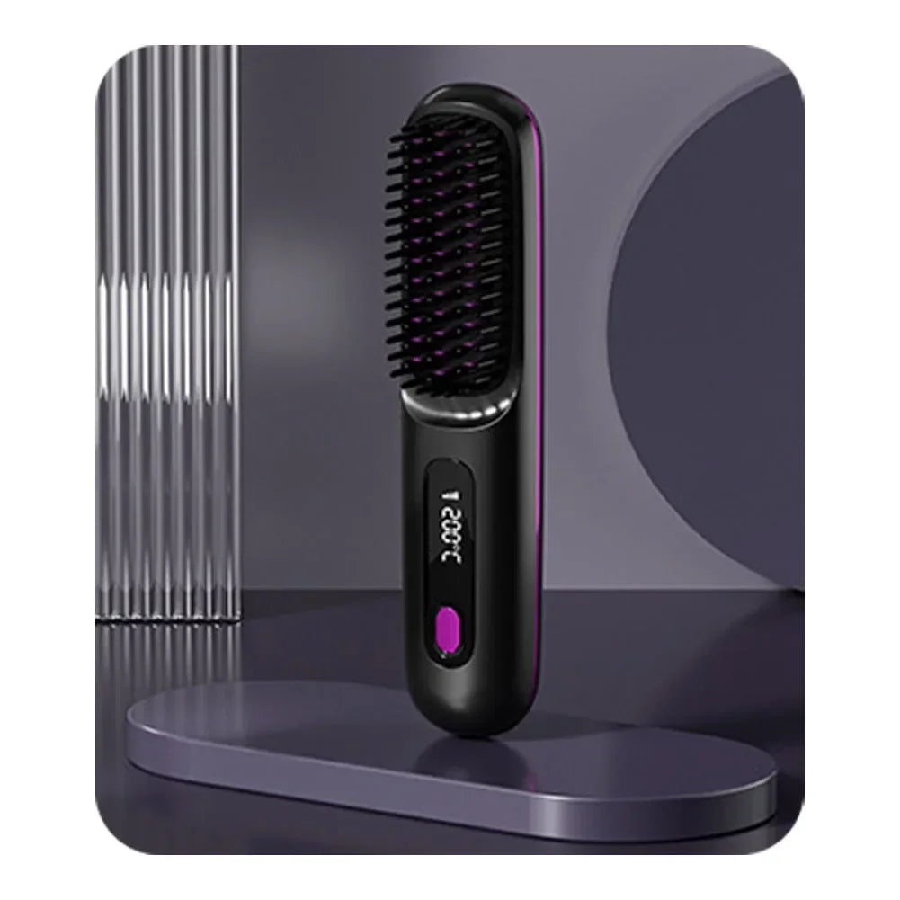 Electric LCD Usb Ceramic Heating Straight Hair Comb Wireless Portable