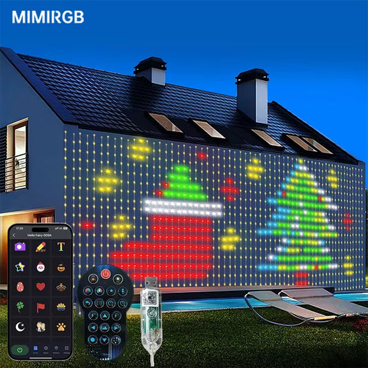 Smart RGB LED Curtain Lights RGB LED String Light Appcontrol USB DIY Text Animation Display Music Sync for Christmas Party Decor