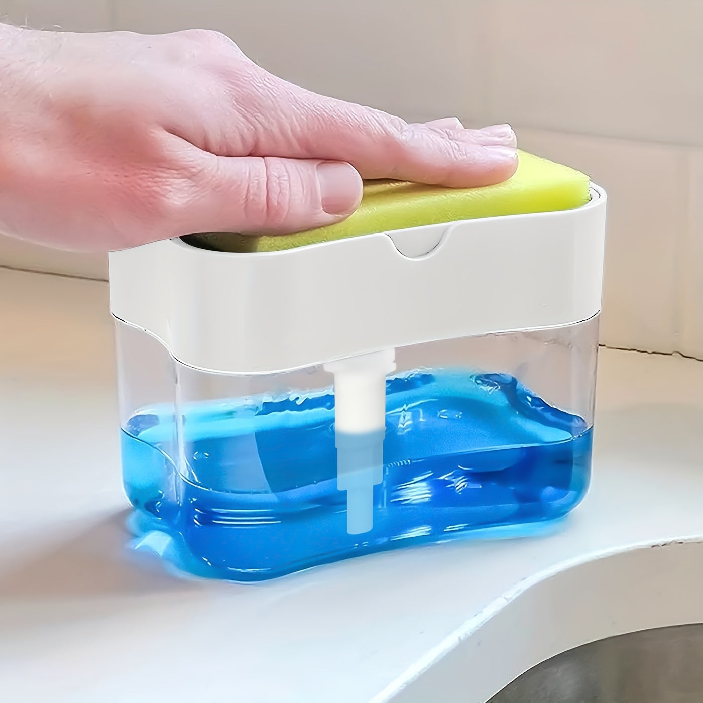 1pc Modern ABS Plastic Dish Soap Dispenser with Sponge Holder